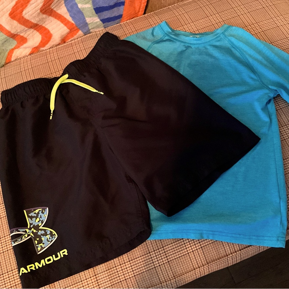 SET Boys Swim Trunks & Rash Guard Swimsuit RashGuard Under Armour